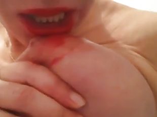Self tit sucking (red lips)