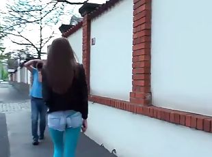 Hardcore threesome for random babes picked on the street
