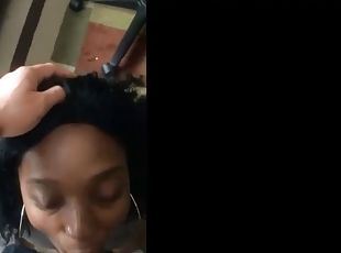 Submissive black girl suck black dick until he nuts in mouth