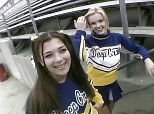 Reality shoot of cheerleader pussy getting drilled with strapon