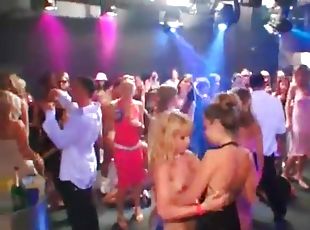 Chicks on stage at a wild club suck and fuck
