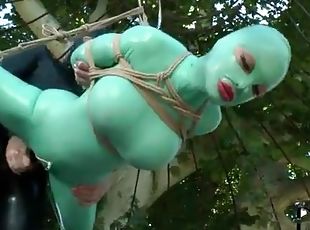 Kinky latex suck and fuck video outdoors