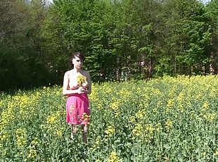 Picking flowers before going inside for a hardcore fuck