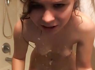 Tight teen body covered in sticky whipped cream