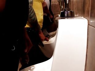 Ass fucking trio cocksucking in toilets
