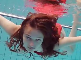 tonåring, pool, vacker-pretty, erotisk, små-bröst, undervatten