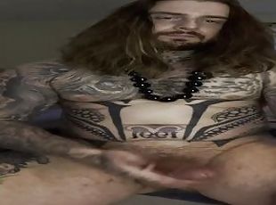 Long hair tattoed guy teasing you with his 9 inch monster cock