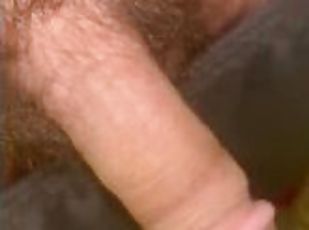 Playing with my hairy cock and balls up close precum