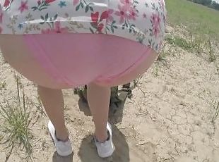 A walk in the poppy field dressed in pink panties