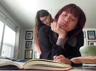 Lesbian Mia Thorne Lets Trans Roommate Free Use Fuck while Reading a Book