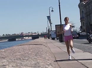 Russian blonde Olga meets BBC while jogging