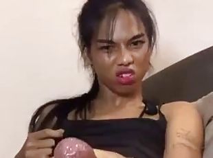 asiatique, masturbation, transsexuelle, amateur, ejaculation-sur-le-corps, énorme-bite, ladyboy, solo