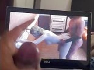 Jerking off front at laptop