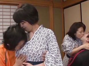 Two Japanese MILFs get their hairy pussies fucked hard