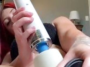 Small Ass White Girl uses vibrator and dildo