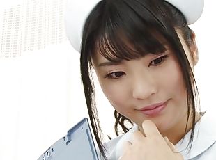 Japanese nurse drops her uniform to ride a hard dick on the bed