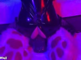 Horny Latex Puppy with cute paws rides XL Chance from Bad Dragon