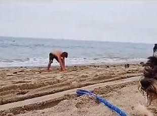 estrela-porno, praia, sozinho, exercício