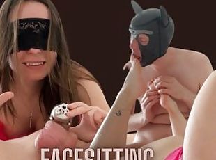 Facesitting on locked in chastity sub. Mistress playing with chastity while sitting on face