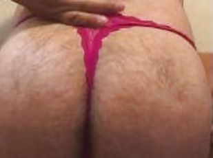 Wearing my Wifes used Pink thong