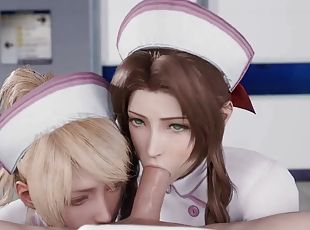 Nurse Luna and Aerith suck big cock