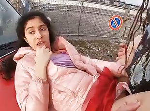 Hot little girls in risky sex on the public street