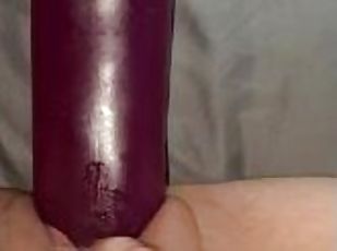 Pussy takes huge purple dildo challenge