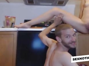 Amateur guy gets hot licking his girlfriend in the kitchen
