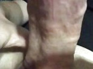Stroking my white cock with precum