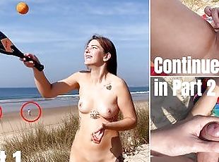 One day at the public nudist beach on Caparica. Naked tennis and masturbation near strangers. Part 1