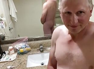 Daddy huge cock Cumshot with front and rear views tries to hit phone with cum