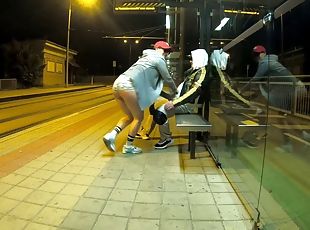 Quick and risky sex at a public bus stop, squirting orgasm and cum in my mouth and more.. Dada Deville