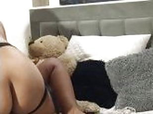 I suck a beautiful brunette's delicious tits while she caresses her pussy and then I destroy her pus